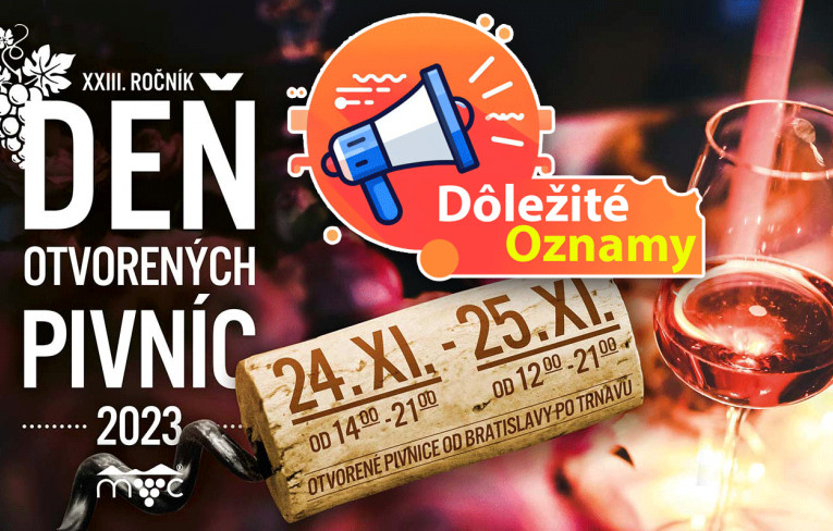 Dôležité oznamy - Deň otvorených pivníc 2023